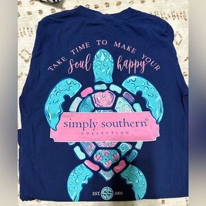 Simply Southern women’s  Navy Long Sleeve Graphic Tee - Blue & Pink Turtle